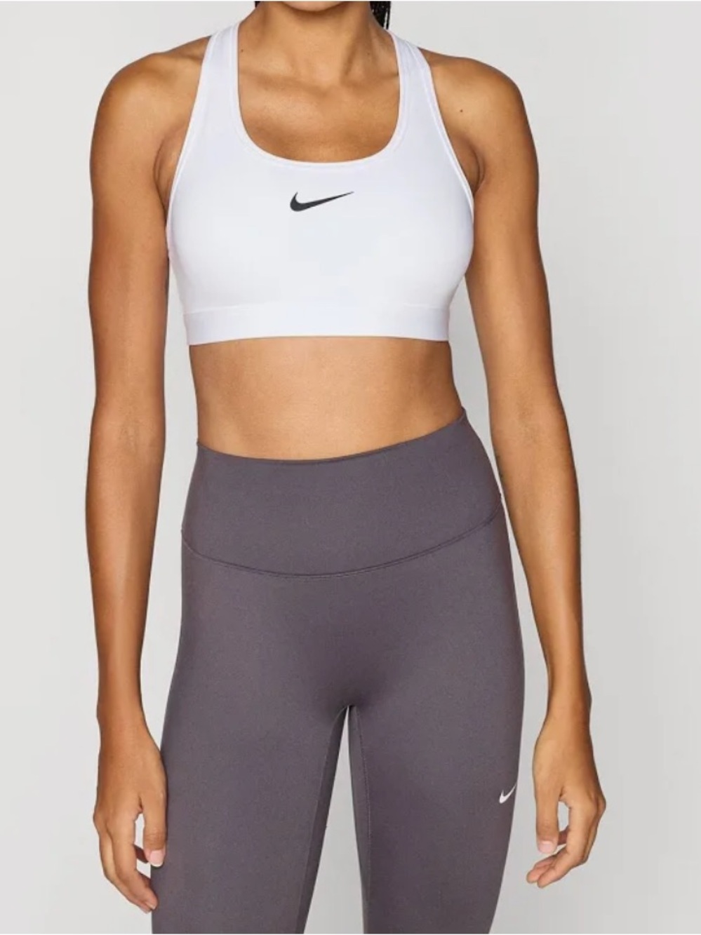 Nike Dri-Fit Racerback Sports Bra White/Black Swoosh
